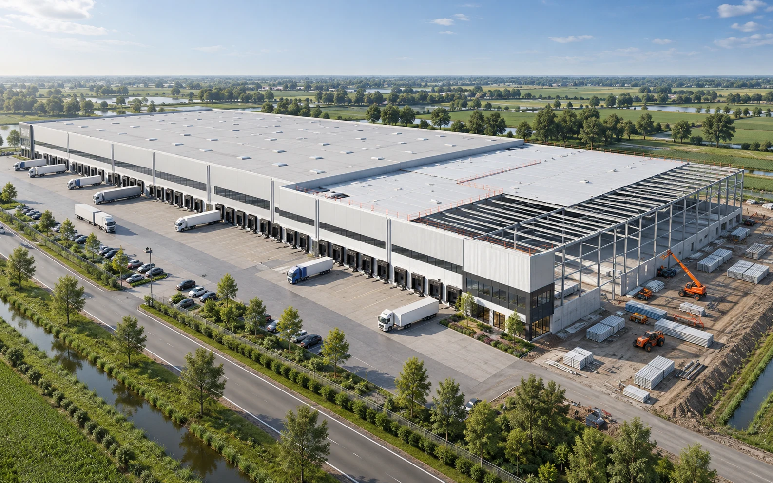 Illustrative logistics centre envelope — created for Panel Montage